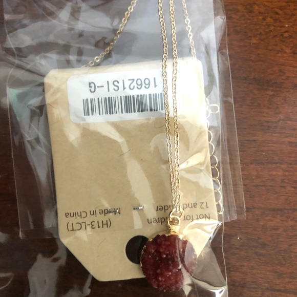 Red Electroplated Druzy Necklace - Picture 4 of 4